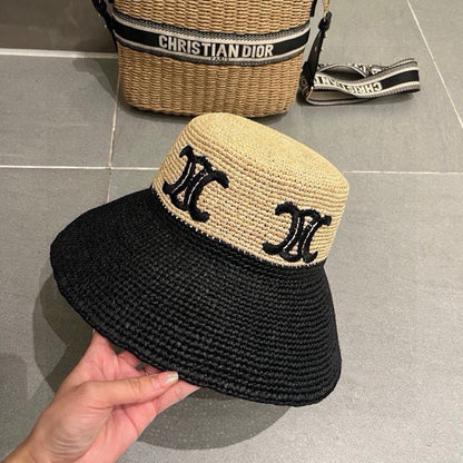 WIDE BRIM HAT MODEL 650346 IN NATURAL & BLACK WOVEN STRAW