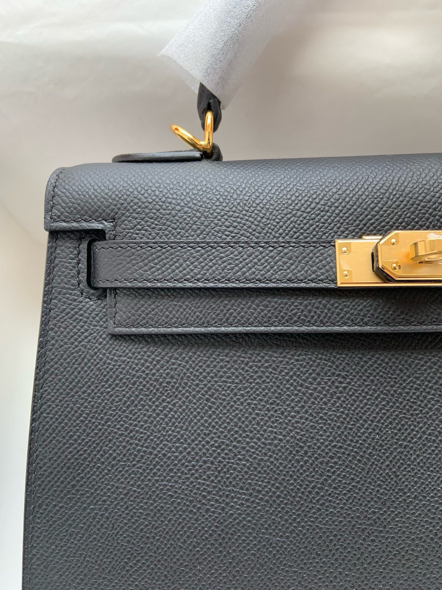 HERM Kelly, 25cm, Noir, Epsom
