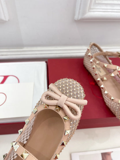 BALLET FLATS ROCKSTUD MESH WITH CRYSTALS IN ROSE CANNELLE