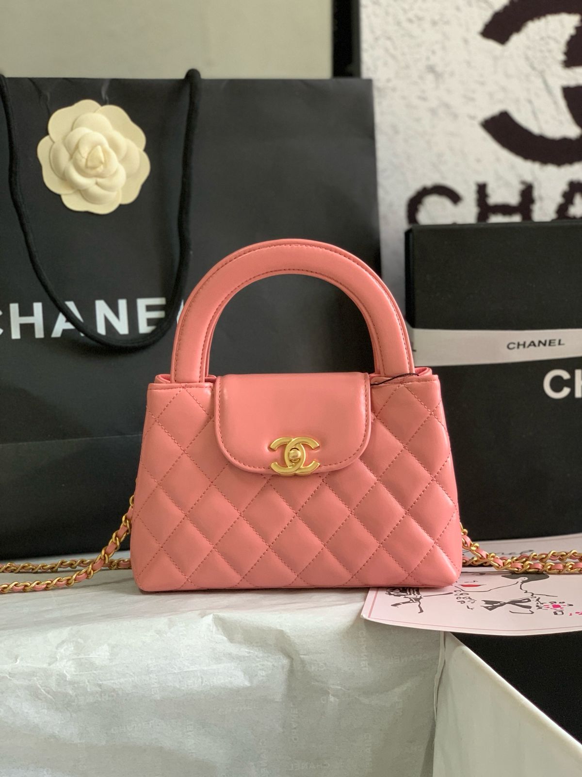 CHA 23K Kelly Handbag in Peach - Mini
