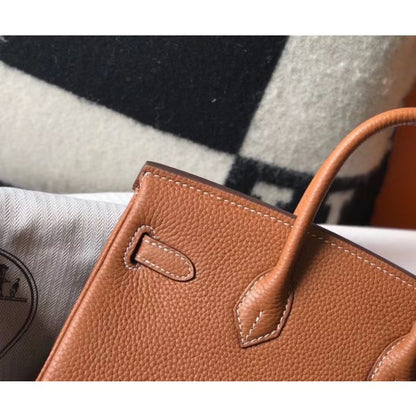 HERM Birkin 25cm Bag In Gold Clemence Leather GHW