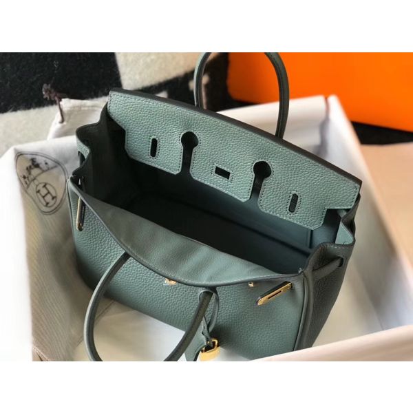HERM Birkin 25cm Bag In Vert Amande Clemence Leather GHW
