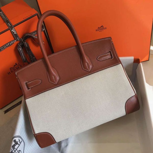 HERM Birkin 30cm Bag In Toile H Canvas With Barenia Leather