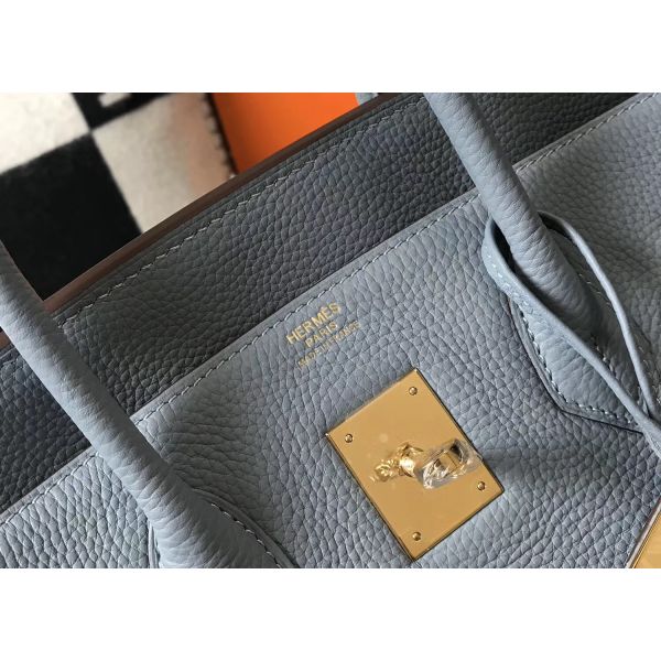 HERM Birkin 30cm Bag In Blue Lin Clemence Leather GHW