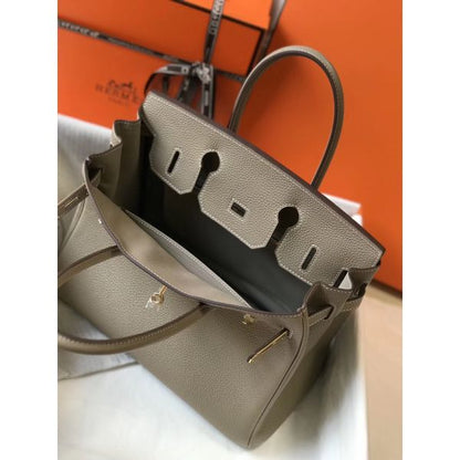 HERM Birkin 30cm Bag In Tourterelle Clemence Leather GHW