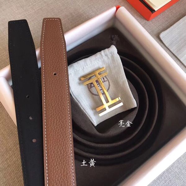 HERM H Au Carre Belt Buckle & Brown 32mm Strap