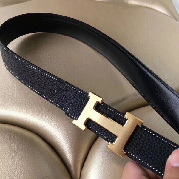 HERM H Belt Buckle & Black Clemence 32 MM Strap