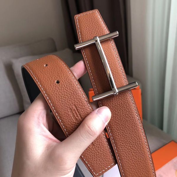 HERM H d'Ancre Reversible Belt In Brown/Noir Leather