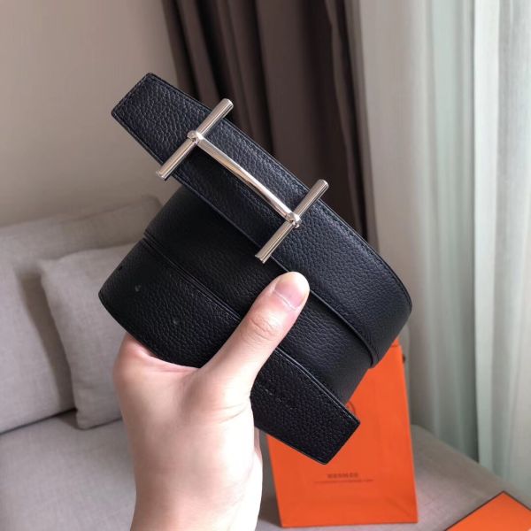 HERM H d'Ancre Reversible Belt In Black/Ardoise Leather