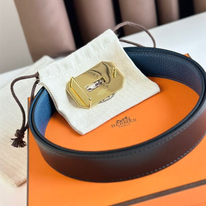 HERM Neo Reversible Belt 32MM in Blue Clemence Leather
