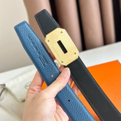 HERM Neo Reversible Belt 32MM in Blue Clemence Leather