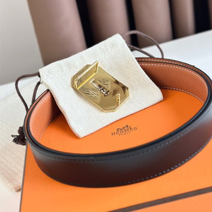 HERM Neo Reversible Belt 32MM in Gold Clemence Leather
