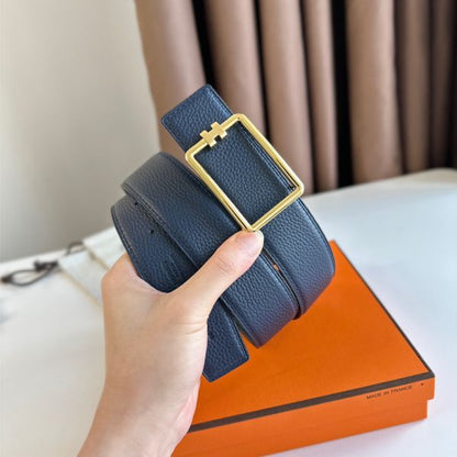 HERM Tube H Reversible Belt 38MM in Blue Clemence Leather