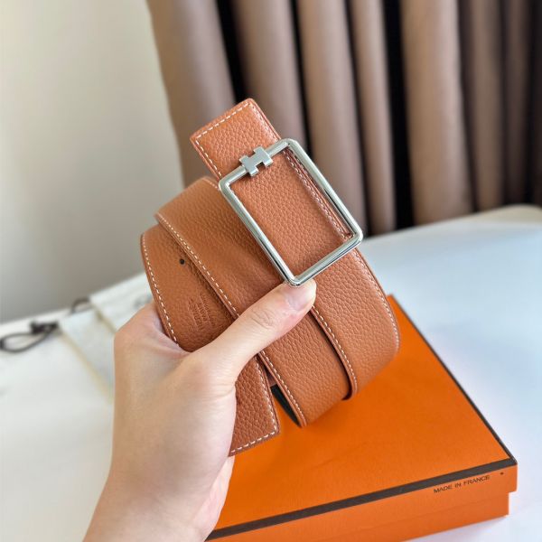HERM Tube H Reversible Belt 38MM in Gold Clemence Leather