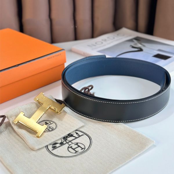 HERM H Reversible Belt 38MM in Blue Clemence Leather