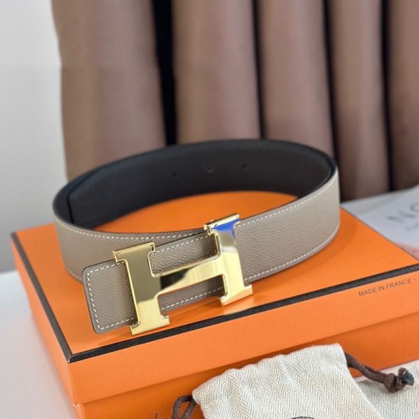 HERM H Reversible Belt 38MM in Grey and Black Epsom Leather