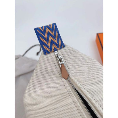 HERM Bride-a-Brac Large Case in Ecru Canvas with Blue Zigzag Motifs