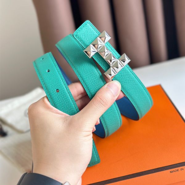 HERM H Medor Reversible Belt 24MM in Green Epsom Leather