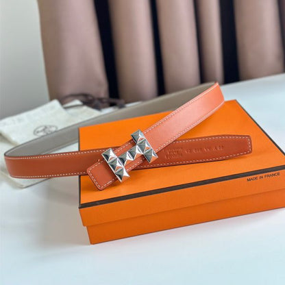 HERM H Medor Reversible Belt 24MM in Tourterelle Epsom Leather