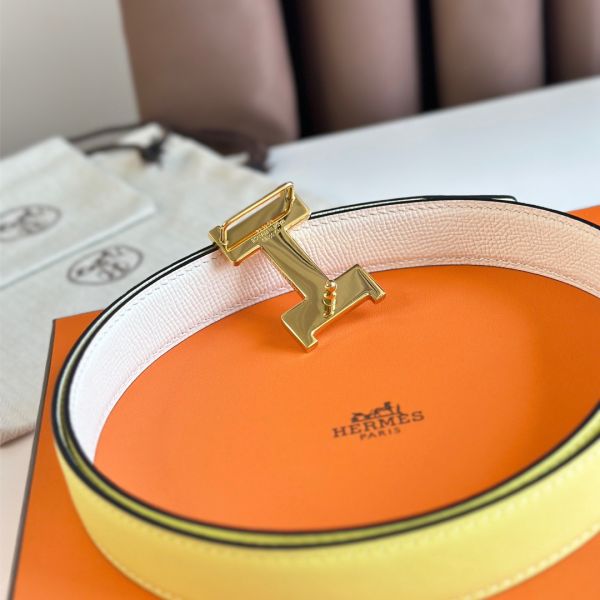 HERM Mini Constance 24mm Belt in White Epsom Leather and Yellow Swift Leather