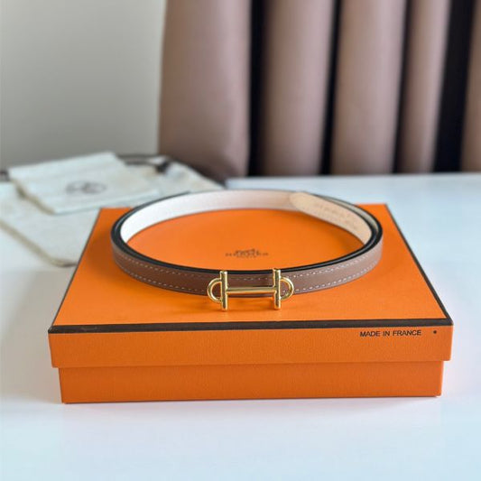 HERM Gamma 13mm Belt in White Epsom Leather and Taupe Swift Leather