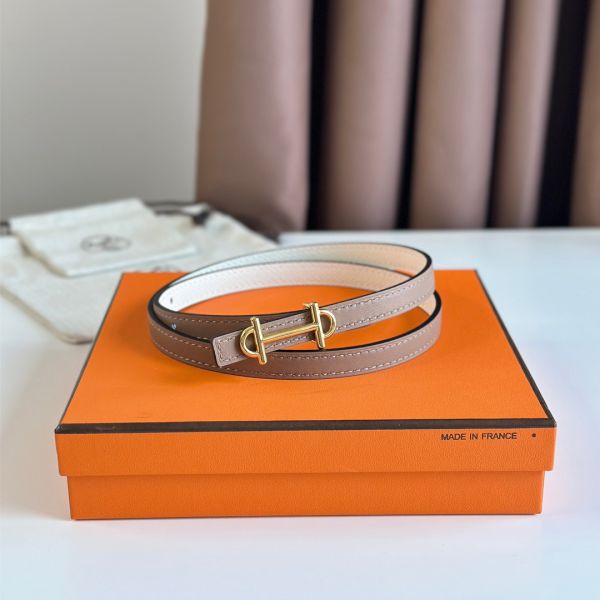 HERM Gamma 13mm Belt in White Epsom Leather and Taupe Swift Leather