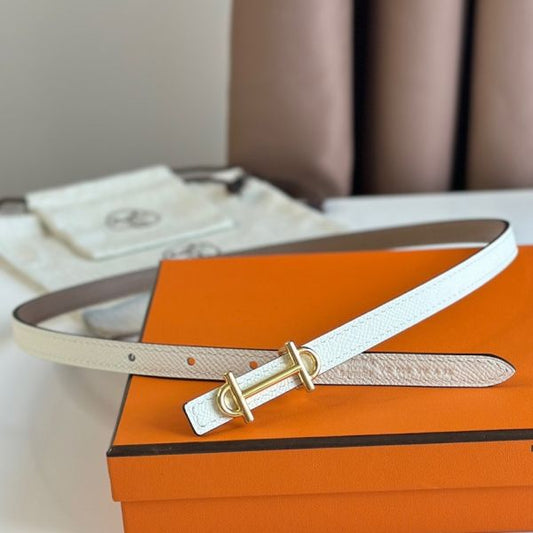 HERM Gamma 13mm Belt in White Epsom Leather and Taupe Swift Leather