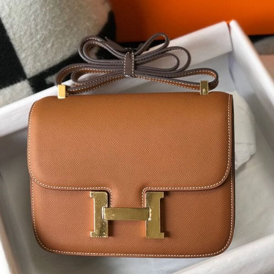 HERM Brown Constance MM 24cm Epsom Leather Bag