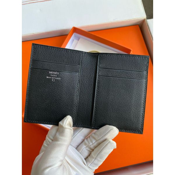 HERM MC¬≤ Euclide Card Holder in Black Matte Alligator Leather