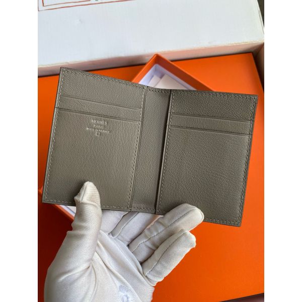 HERM MC¬≤ Euclide Card Holder in Tourterelle Shiny Alligator Leather