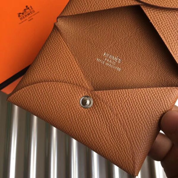 HERM Calvi Card Holder In Gold  Epsom Leather