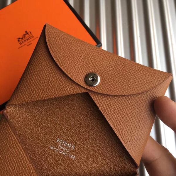 HERM Calvi Card Holder In Gold  Epsom Leather