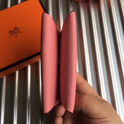 HERM Calvi Card Holder In Pink Epsom Leather
