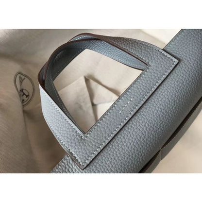 HERM Halzan 31cm Bag In Blue Lin Clemence Leather