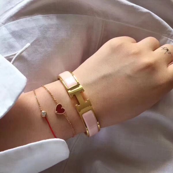 HERM Pink Enamel Clic H PM Bracelet