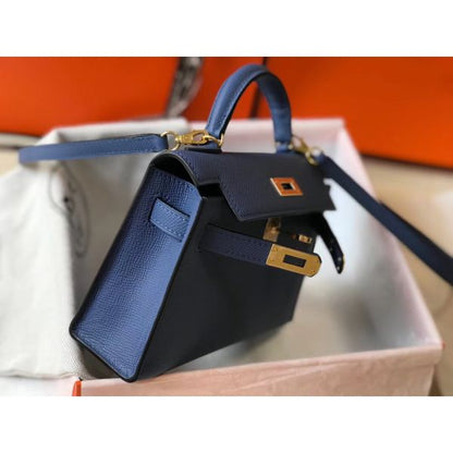 HERM Kelly Mini II Bag In Blue Agate Epsom Leather GHW