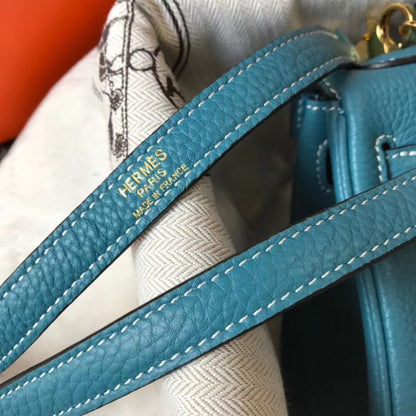 HERM Kelly 20cm Bag In Blue Jean Clemence Leather GHW