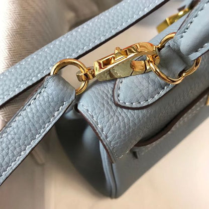 HERM Kelly 20cm Bag In Blue Lin Clemence Leather GHW