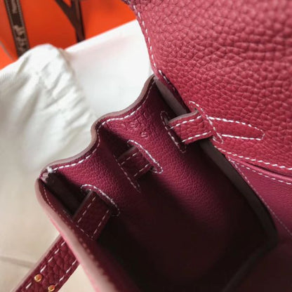 HERM Kelly 20cm Bag In Bordeaux lemence Leather GHW