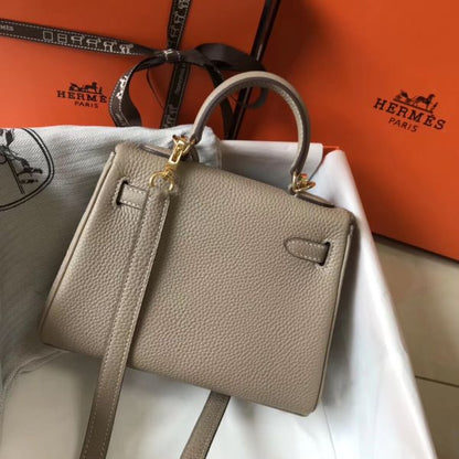 HERM Kelly 20cm Bag In Grey Clemence Leather GHW