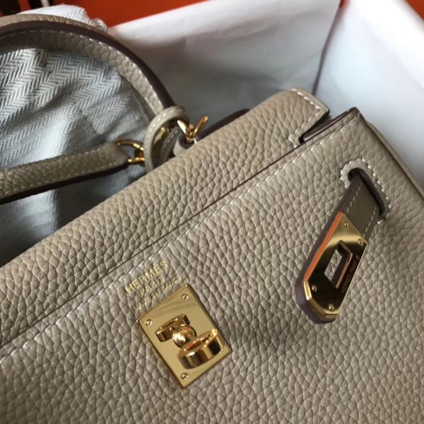HERM Kelly 20cm Bag In Grey Clemence Leather GHW