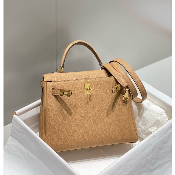 HERM Kelly 25cm Retourne Bag In Chai Clemence Leather GHW