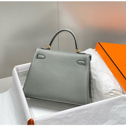 HERM Kelly 25cm Retourne Bag In Gris Meyer Clemence Leather