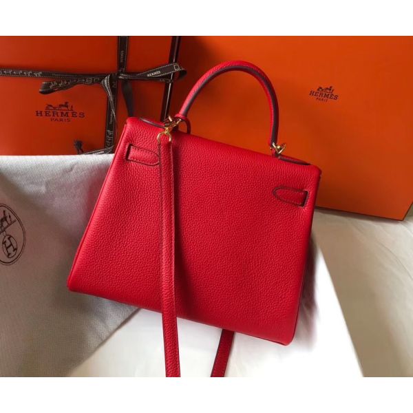 HERM Kelly 25cm Retourne Bag In Red Clemence Leather