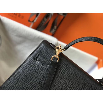 HERM Kelly 25cm Sellier Bag In Black Epsom Leather