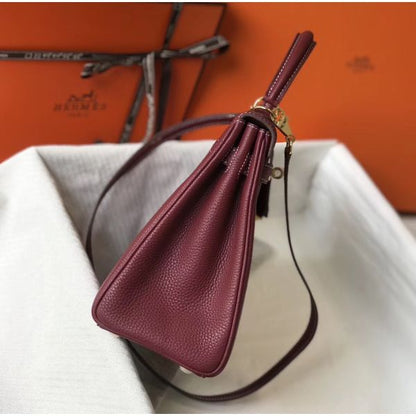 HERM Kelly 28cm Bag In Bordeaxu Clemence Leather GHW
