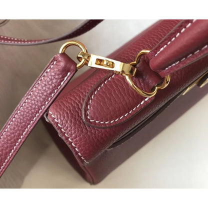 HERM Kelly 28cm Bag In Bordeaxu Clemence Leather GHW