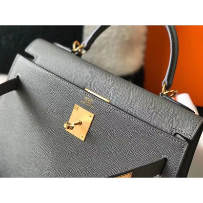 HERM Kelly 28cm Bag In Ardoise Epsom Leather GHW