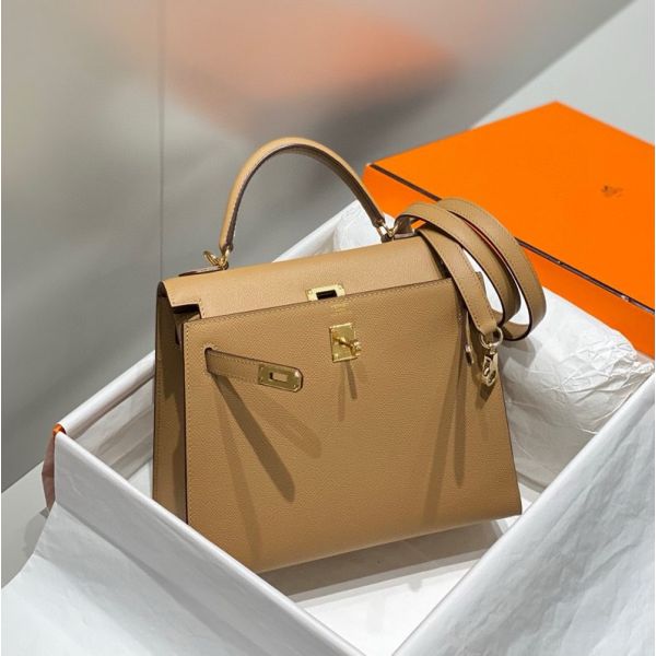 HERM Kelly 28cm Bag In Chai Epsom Leather GHW