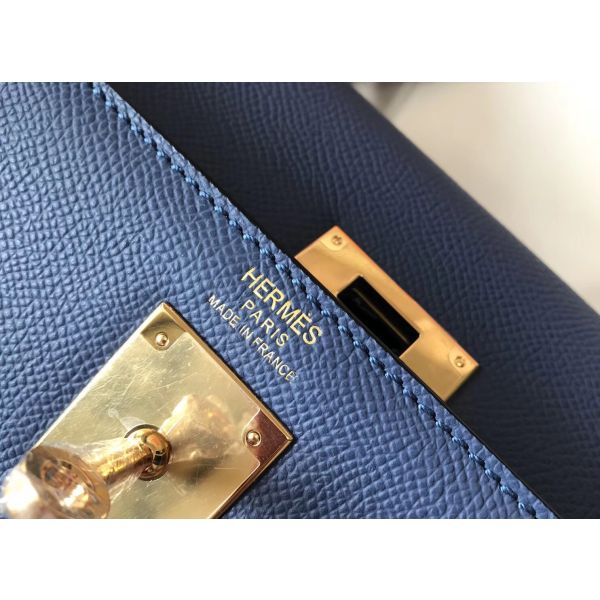 HERM Kelly 32cm Bag In Blue Agate Epsom Leather GHW